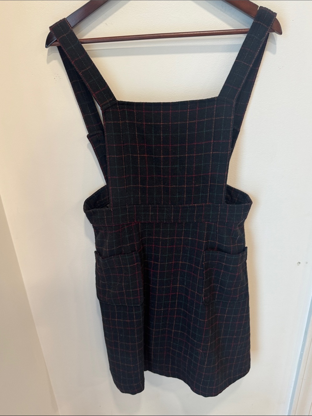 ModCloth Black & Red Plaid Pinafore Overall Dress | Size L Dark Academia Grail